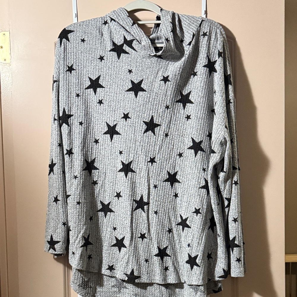 Lane Bryant Gray Hoodie with Black Star Pattern